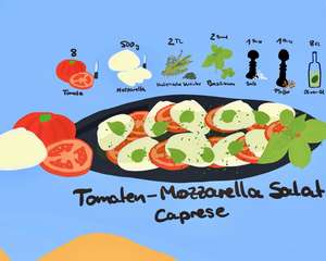 Italian Caprese salad with alternating slices of tomato, fresh mozzarella and basil leaves, drizzled with olive oil and balsamic glaze