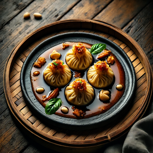 Indonesian steamed fish dumplings served with peanut sauce, cabbage and potatoes, popular Sundanese street food appetizer