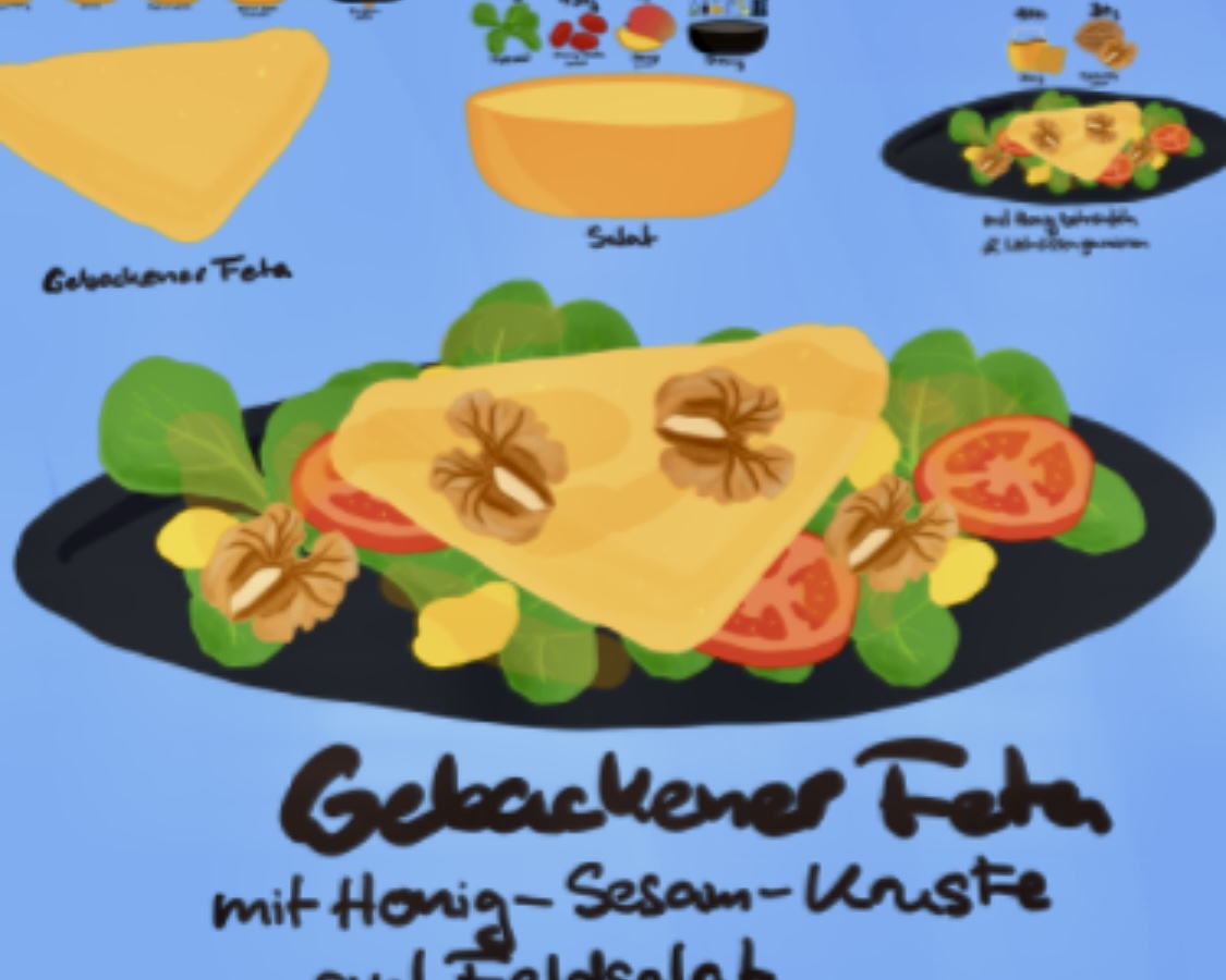 Fried Feta Cheese on Lamb's Lettuce