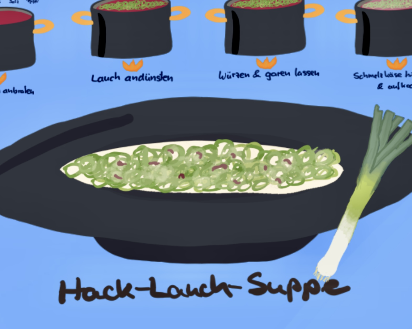 Cheese leek soup with mince