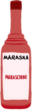 Ruby red cherry liqueur in a glass bottle, sweet fruit-infused spirit for cocktails and desserts
